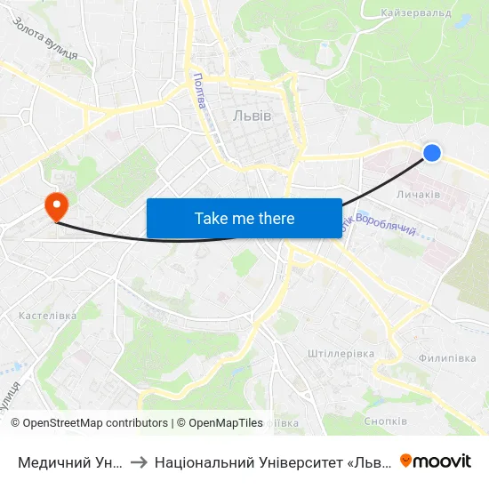 Медичний Університет to Національний Університет «Львівська Політехніка» map