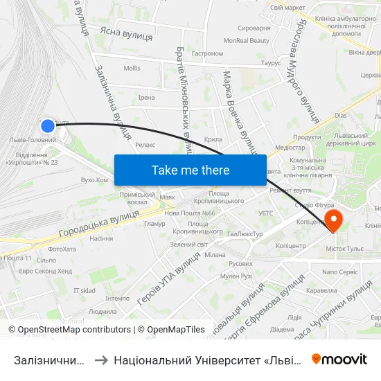 Залізничний Вокзал to Національний Університет «Львівська Політехніка» map