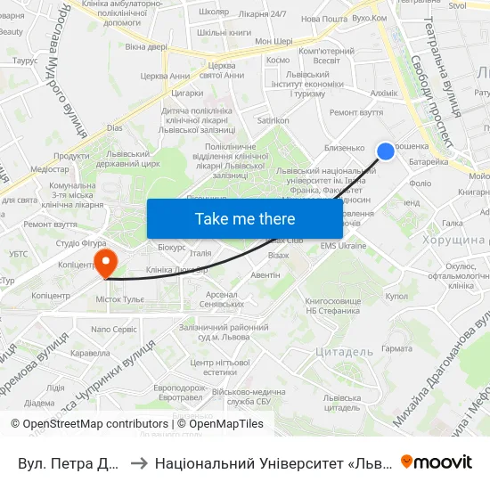 Вул. Петра Дорошенка to Національний Університет «Львівська Політехніка» map