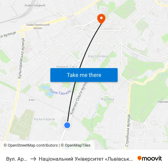 Вул. Аркаса to Національний Університет «Львівська Політехніка» map