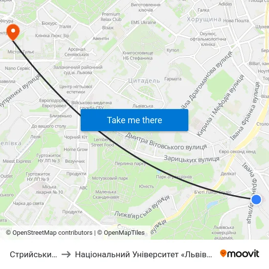 Стрийський Парк to Національний Університет «Львівська Політехніка» map