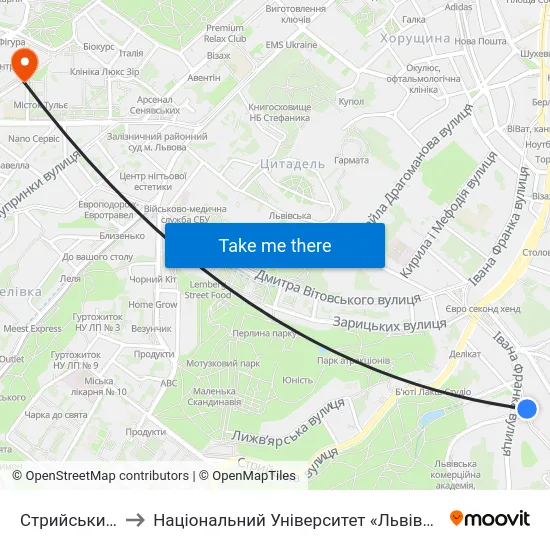 Стрийський Парк to Національний Університет «Львівська Політехніка» map