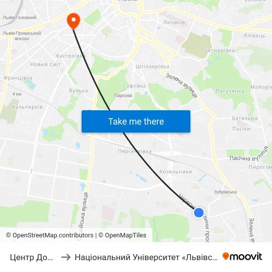 Центр Довженка to Національний Університет «Львівська Політехніка» map