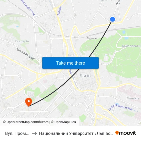 Вул. Промислова to Національний Університет «Львівська Політехніка» map
