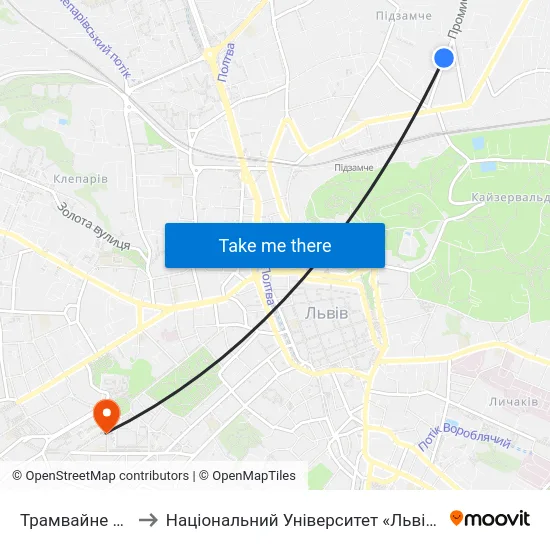 Трамвайне Депо №2 to Національний Університет «Львівська Політехніка» map