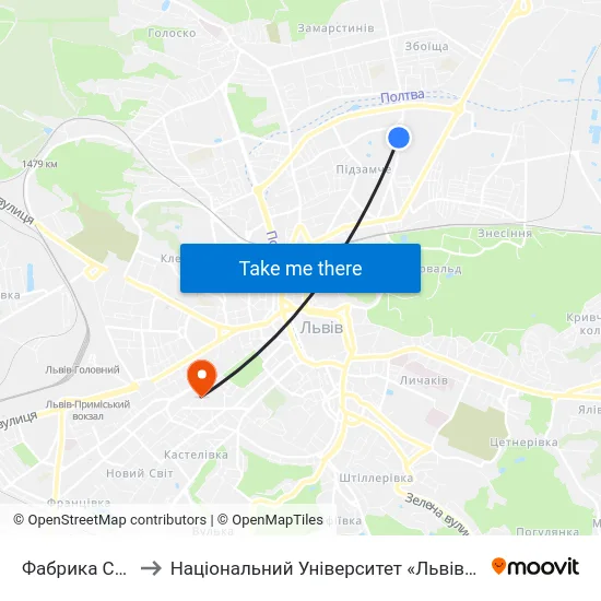 Фабрика Світанок to Національний Університет «Львівська Політехніка» map