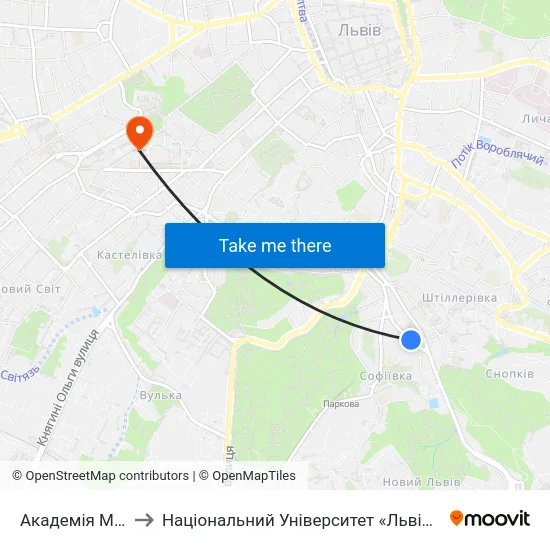 Академія Мистецтв to Національний Університет «Львівська Політехніка» map