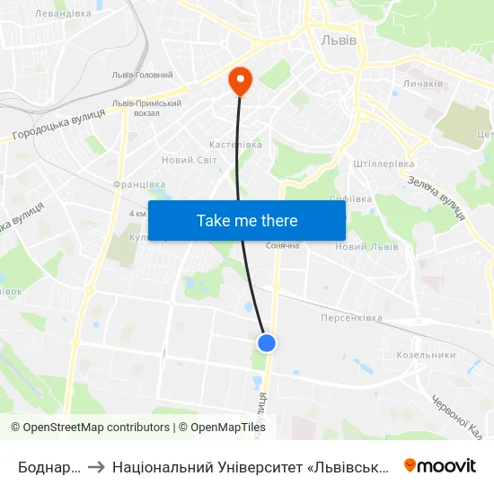 Боднарівка to Національний Університет «Львівська Політехніка» map