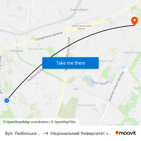 Вул. Любінська / Виговського to Національний Університет «Львівська Політехніка» map