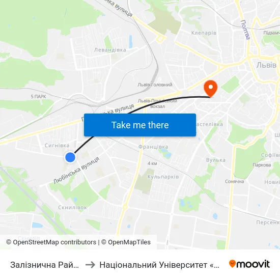 Залізнична Райадміністрація to Національний Університет «Львівська Політехніка» map