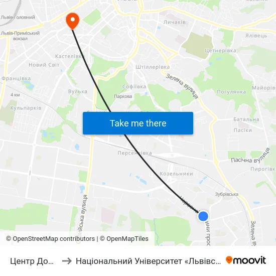Центр Довженка to Національний Університет «Львівська Політехніка» map