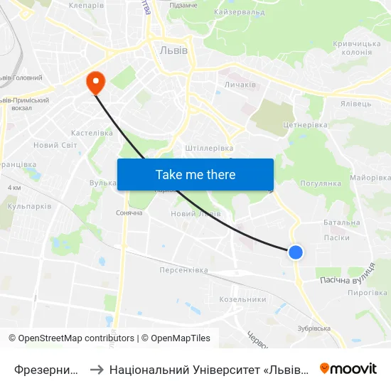 Фрезерний Завод to Національний Університет «Львівська Політехніка» map