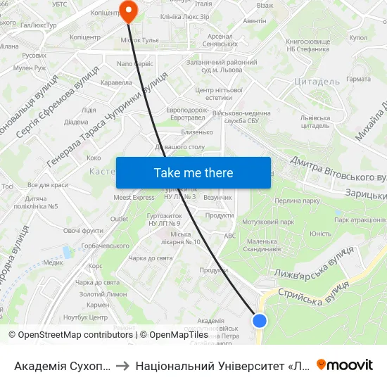 Академія Сухопутних Військ to Національний Університет «Львівська Політехніка» map
