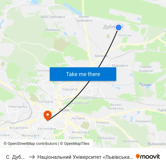 С. Дубляни to Національний Університет «Львівська Політехніка» map