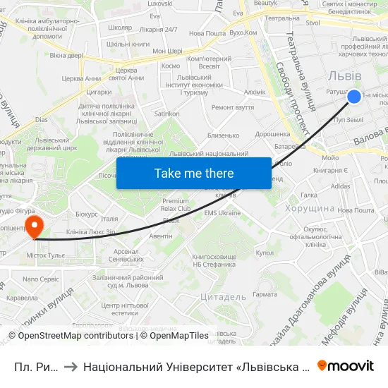 Пл. Ринок to Національний Університет «Львівська Політехніка» map
