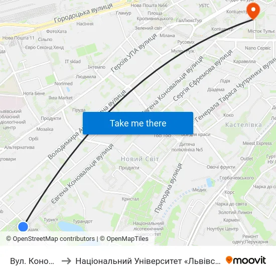 Вул. Коновальця to Національний Університет «Львівська Політехніка» map