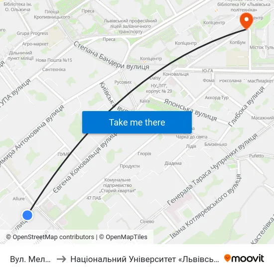 Вул. Мельника to Національний Університет «Львівська Політехніка» map