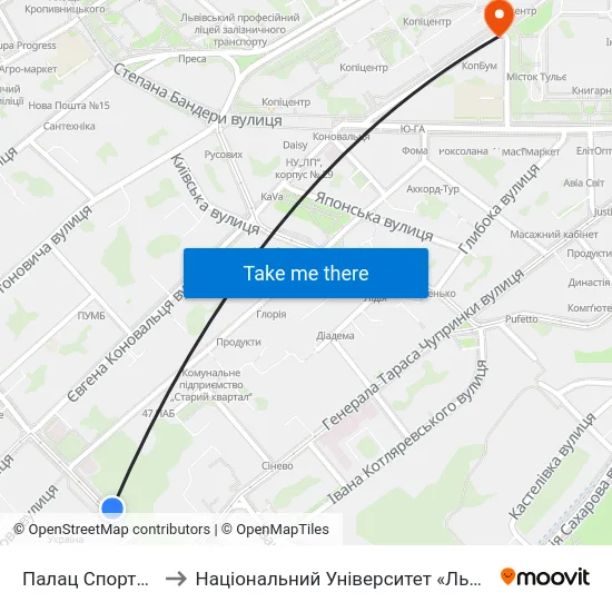 Палац Спорту "Україна" to Національний Університет «Львівська Політехніка» map