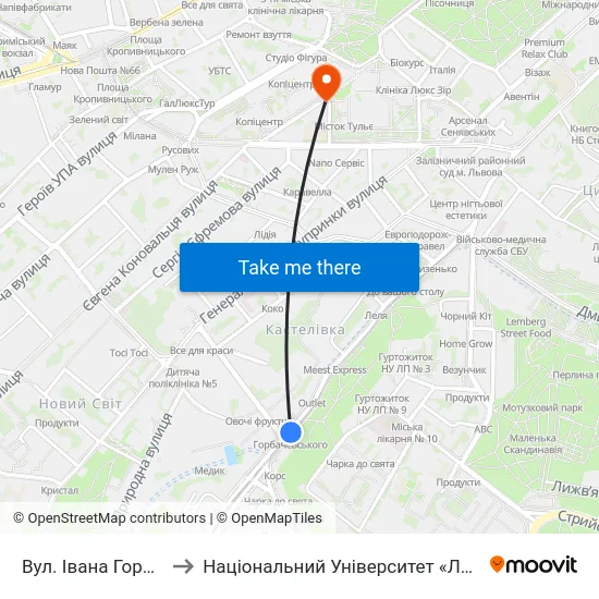 Вул. Івана Горбачевського to Національний Університет «Львівська Політехніка» map