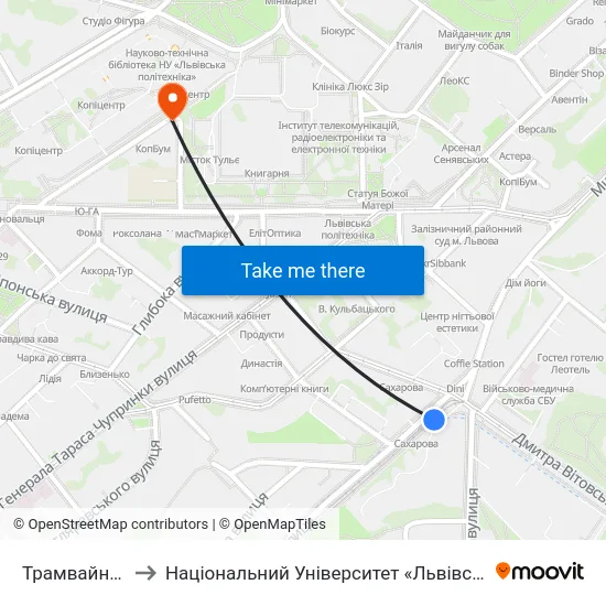 Трамвайне Депо to Національний Університет «Львівська Політехніка» map