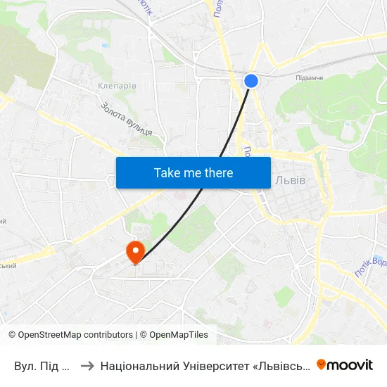 Вул. Під Дубом to Національний Університет «Львівська Політехніка» map