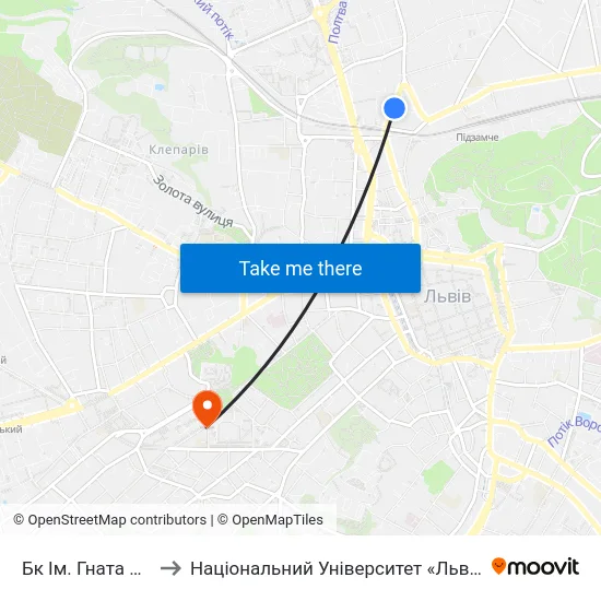 Бк Ім. Гната Хоткевича to Національний Університет «Львівська Політехніка» map