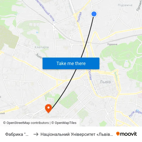 Фабрика "Динамо" to Національний Університет «Львівська Політехніка» map