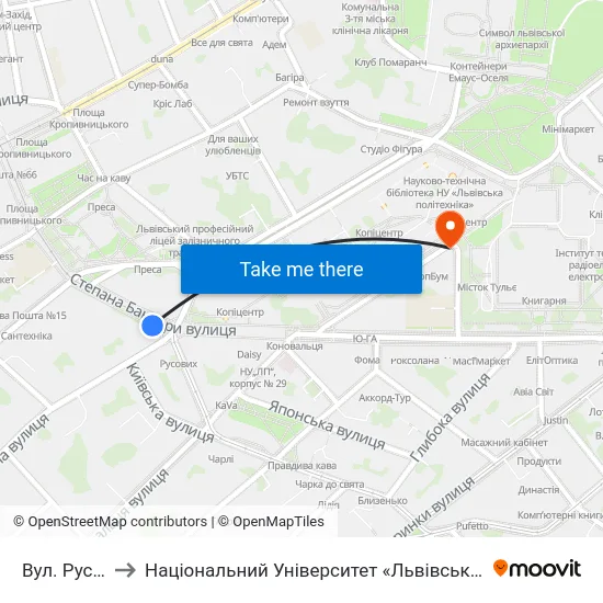 Вул. Русових to Національний Університет «Львівська Політехніка» map