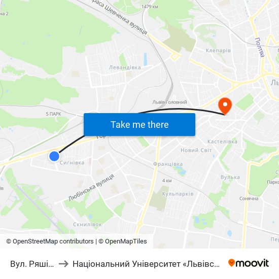 Вул. Ряшівська to Національний Університет «Львівська Політехніка» map