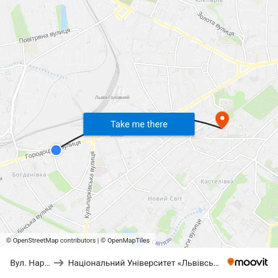 Вул. Народна to Національний Університет «Львівська Політехніка» map