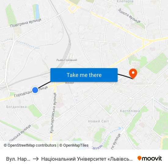 Вул. Народна to Національний Університет «Львівська Політехніка» map