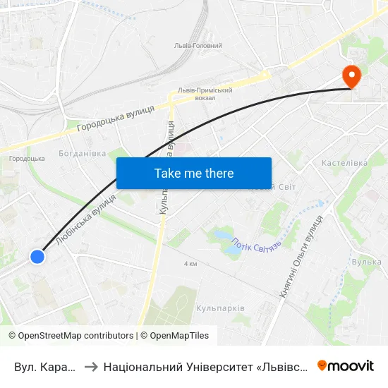 Вул. Караджича to Національний Університет «Львівська Політехніка» map