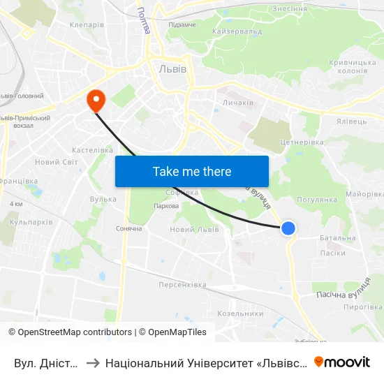 Вул. Дністерська to Національний Університет «Львівська Політехніка» map