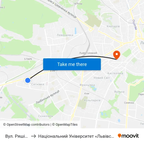 Вул. Ряшівськаt to Національний Університет «Львівська Політехніка» map