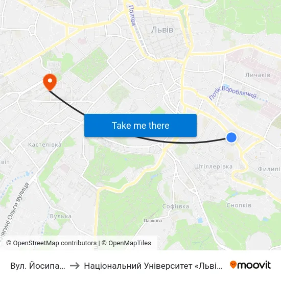 Вул. Йосипа Сліпого to Національний Університет «Львівська Політехніка» map