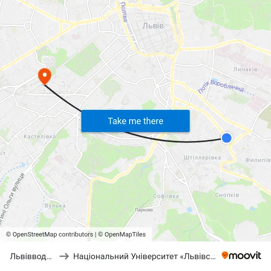 Львівводоканал to Національний Університет «Львівська Політехніка» map