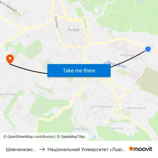Шевченківський Гай to Національний Університет «Львівська Політехніка» map