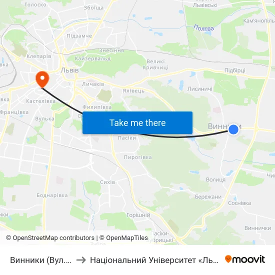 Винники (Вул. Галицька) to Національний Університет «Львівська Політехніка» map
