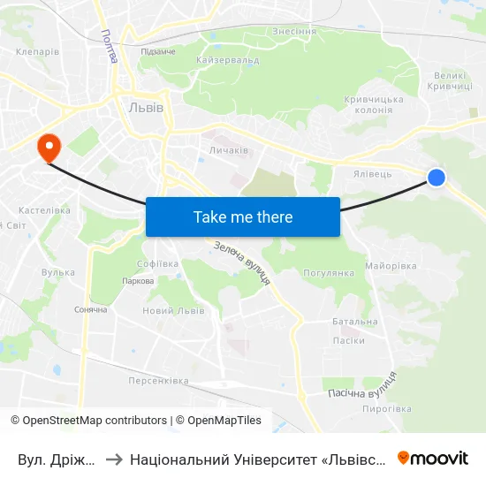 Вул. Дріжджова to Національний Університет «Львівська Політехніка» map