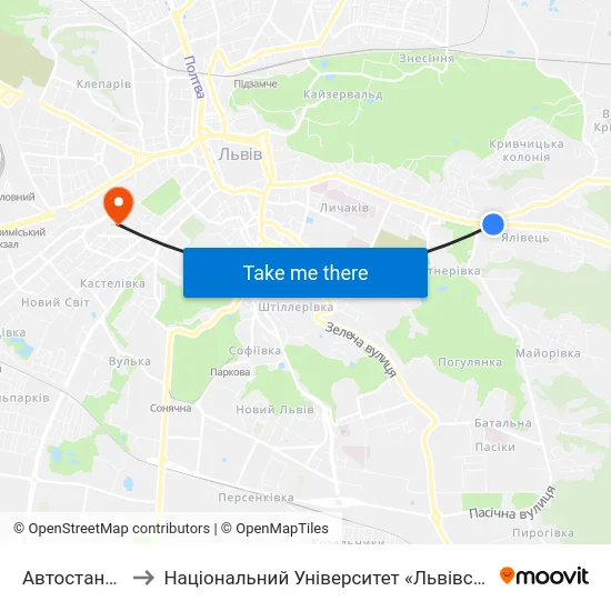 Автостанція №6 to Національний Університет «Львівська Політехніка» map