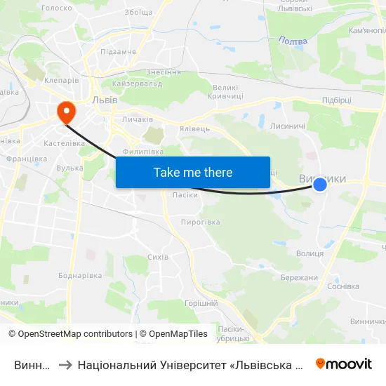 Винники to Національний Університет «Львівська Політехніка» map