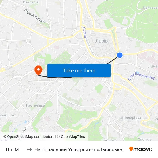 Пл. Митна to Національний Університет «Львівська Політехніка» map