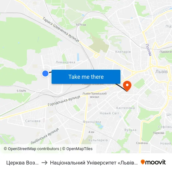 Церква Вознесіння to Національний Університет «Львівська Політехніка» map