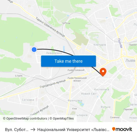 Вул. Суботівська to Національний Університет «Львівська Політехніка» map