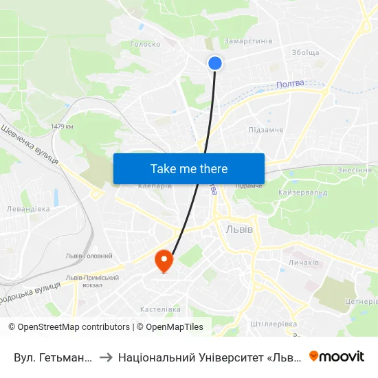 Вул. Гетьмана Мазепи to Національний Університет «Львівська Політехніка» map