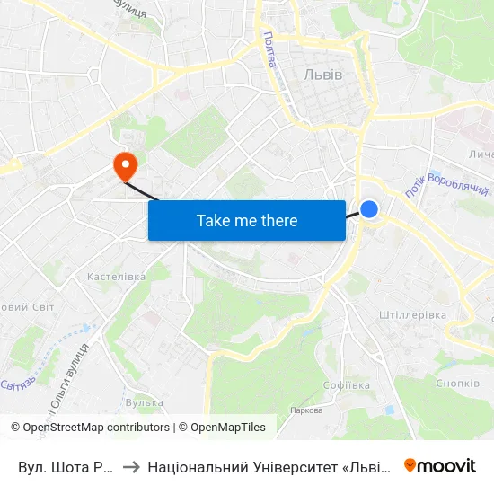 Вул. Шота Руставелі to Національний Університет «Львівська Політехніка» map