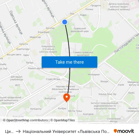 Цирк to Національний Університет «Львівська Політехніка» map