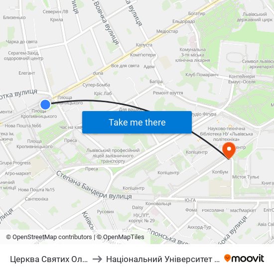 Церква Святих Ольги Та Єлизавети to Національний Університет «Львівська Політехніка» map