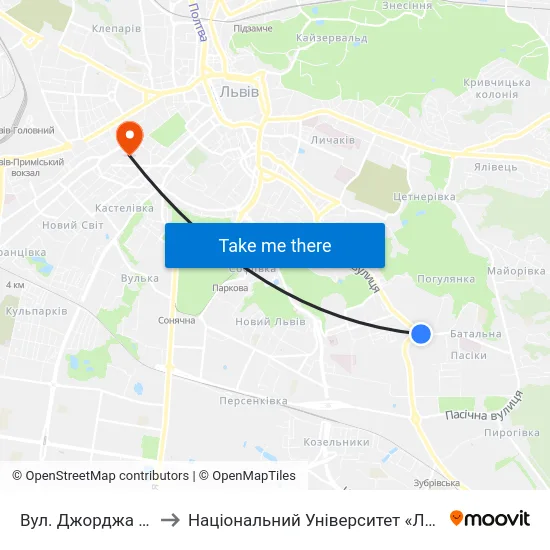 Вул. Джорджа Вашингтона to Національний Університет «Львівська Політехніка» map
