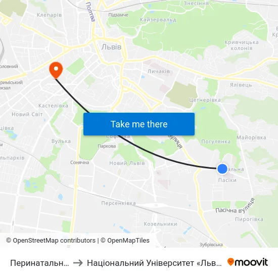 Перинатальний Центр to Національний Університет «Львівська Політехніка» map